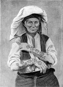 Tattooed wife from Lašvanske Valley, Bosnia. Photo Credit: Traditional Croatian Tattoo